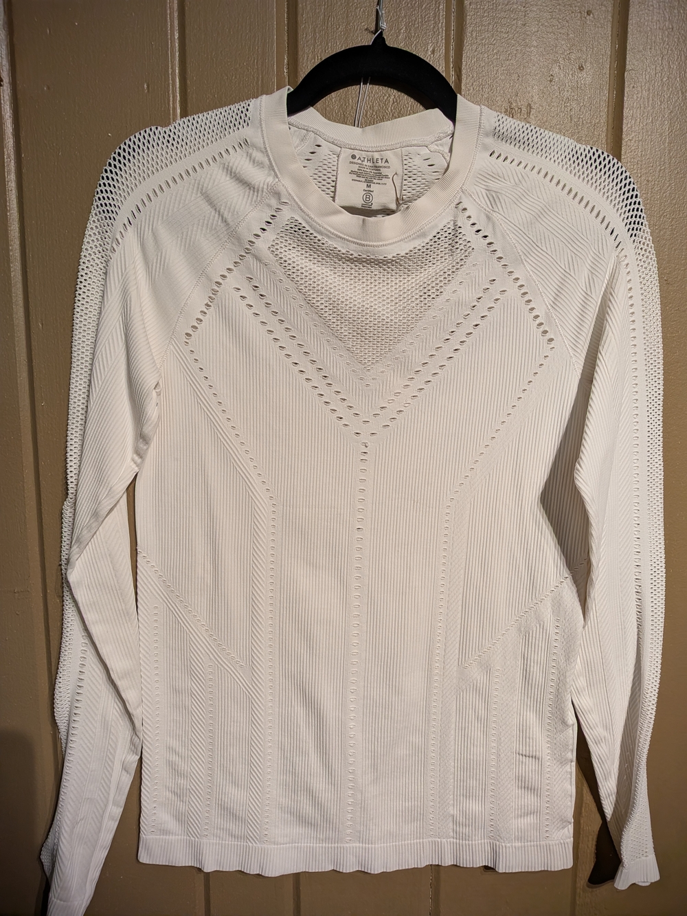 Athleta White Long Sleeve Perforated Seamless Active Top